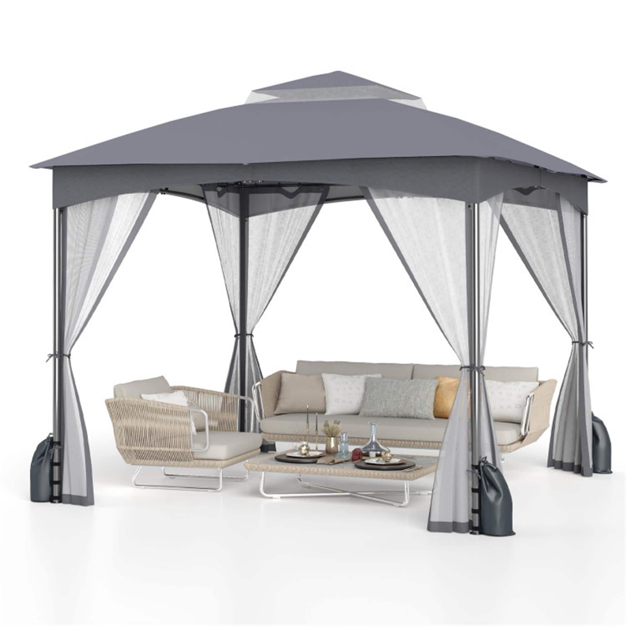 Boyel Living - Heavyduty Patio Gazebo 120-in W x 120-in D x 84-in H - Gray