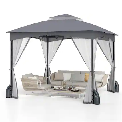 Front. Boyel Living - Gray Heavyduty Patio Gazebo 120-in W x 120-in D x 84-in H - Gray.