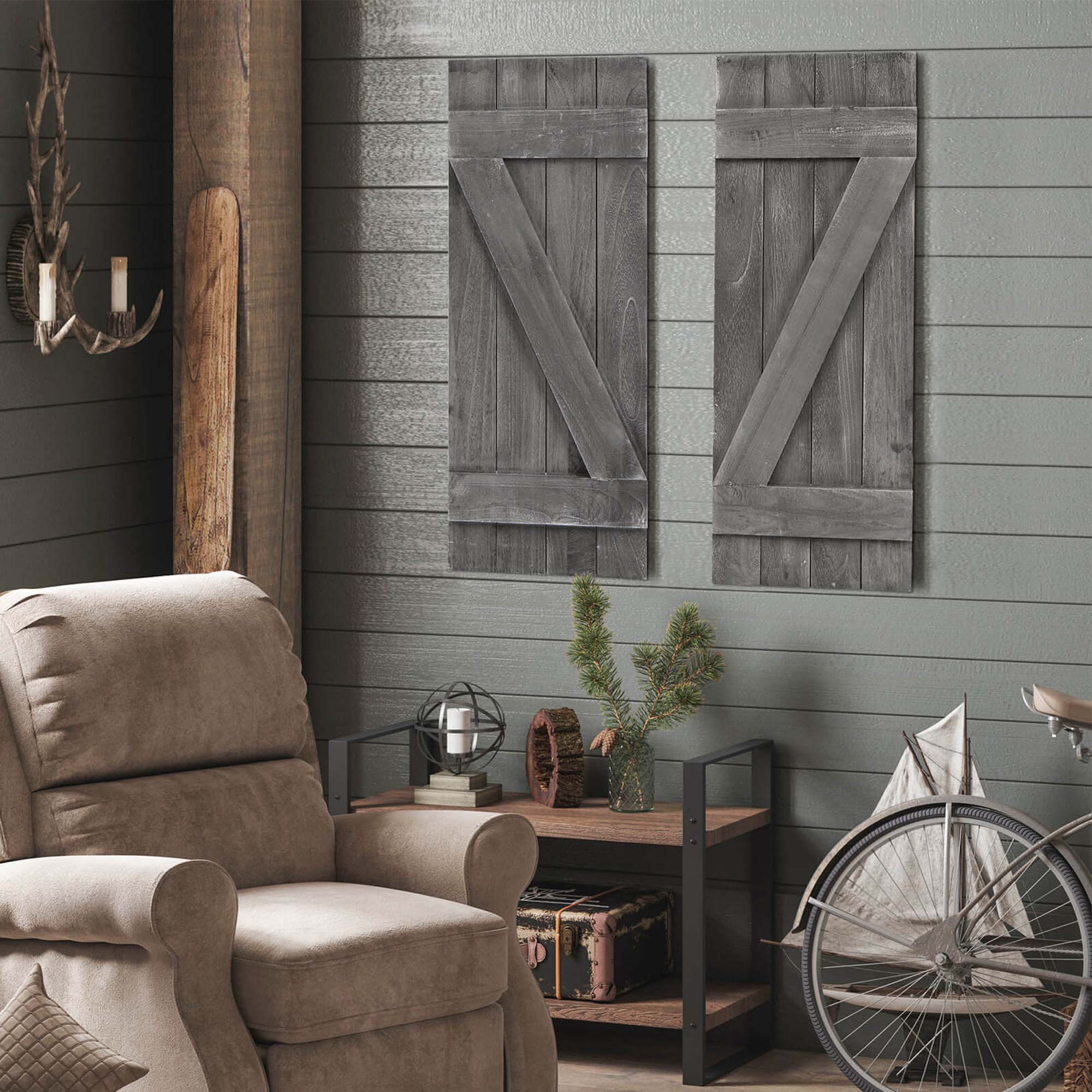 Alt View 7. Costway - Costway Window Shutter 2 PCS Reclaimed Paulownia Wood Wall Decor with Antiqued Surface - Dark Grey.