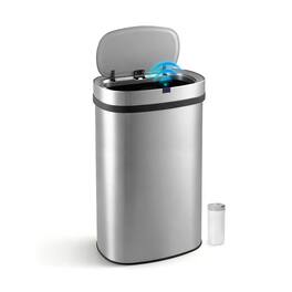 Innovaze - 16-Gal. Touchless Motion Sensor Kitchen Trash Can with Bonus 45 Trash Bags, Stainless Steel Oval Design - Silver