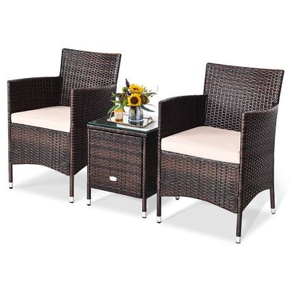 Front. Kadyn - 3 Pc Patio Conversation Set Outdoor Rattan Wicker Furniture Set with Coffee Table & Chairs Patio Bistro with Seat Cus... - Beige.