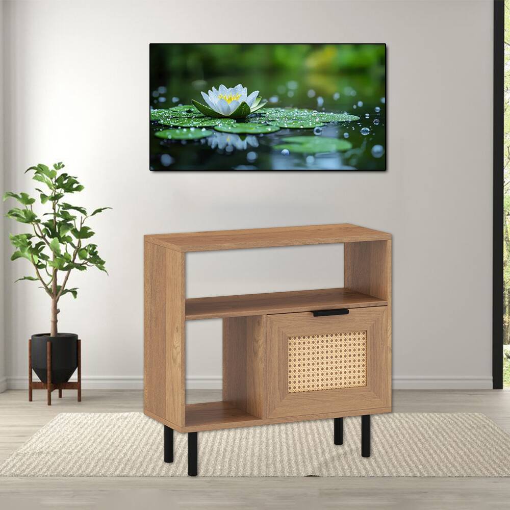 Front. Hivvago - Compact Accent Table with Cabinet and Storage Shelf – Ideal Side or End Table for Small Spaces - Natural.