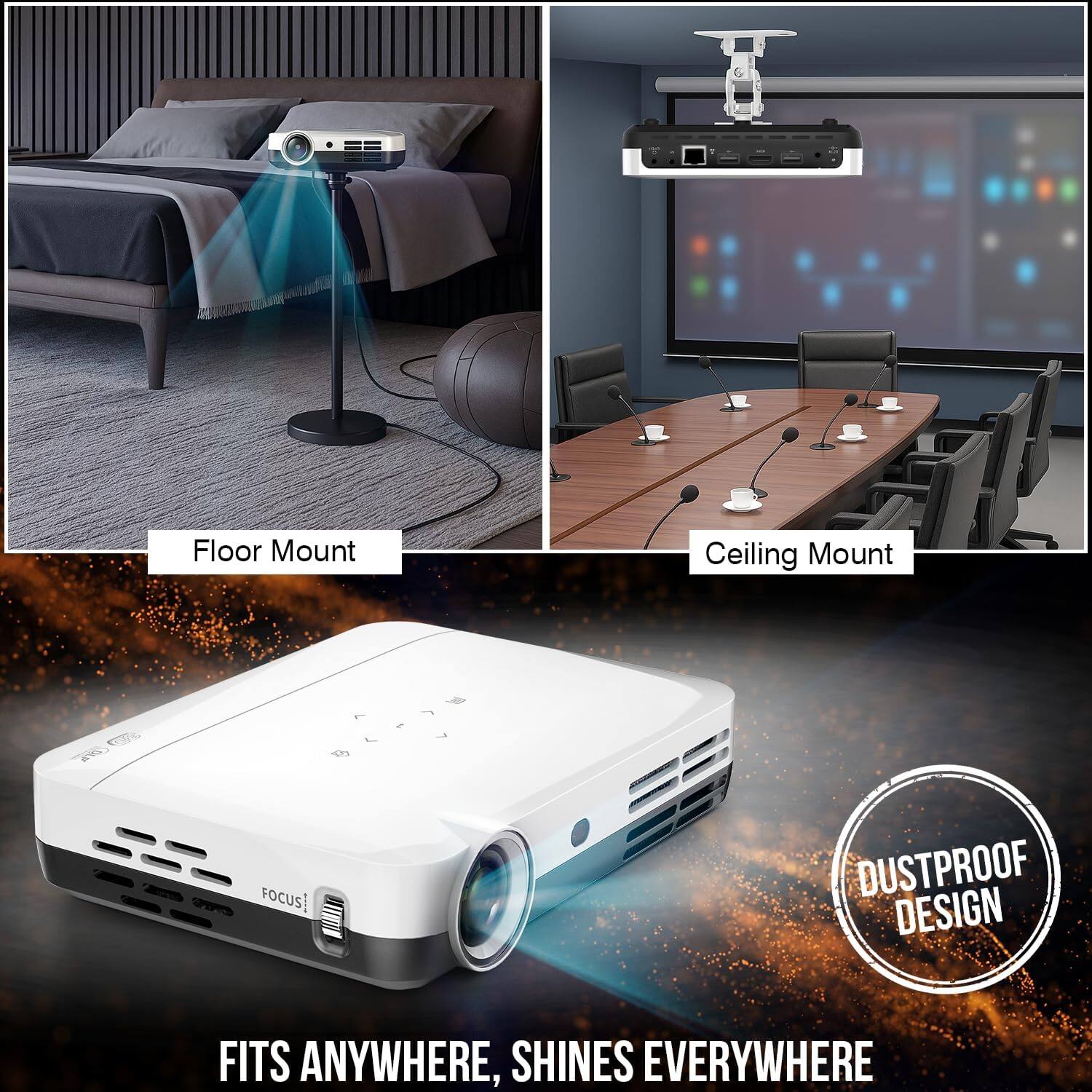 Floor Mount  
Ceiling Mount  

DUSTPROOF DESIGN  
FITS ANYWHERE, SHINES EVERYWHERE