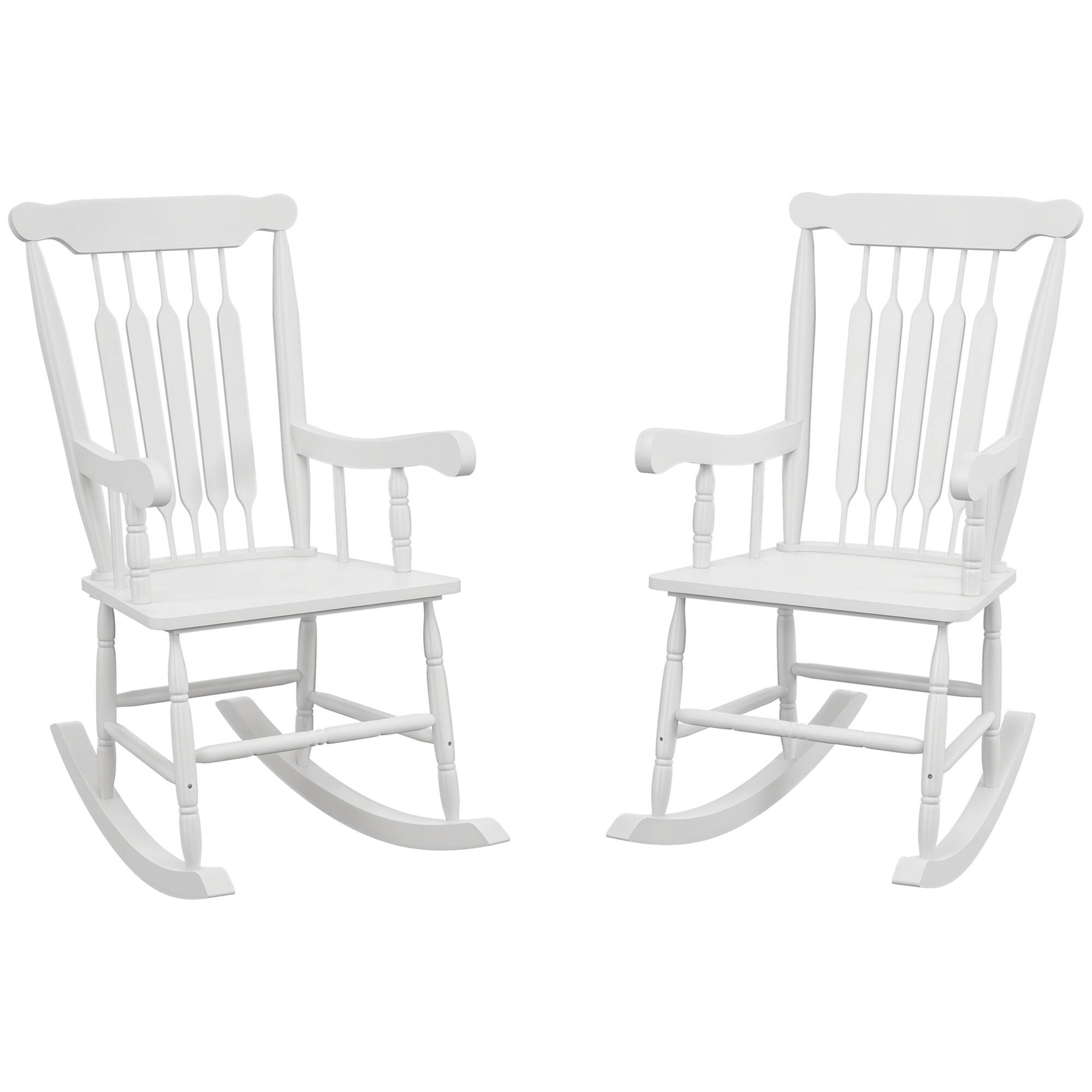 Front. Outsunny - Outdoor Wood Rocking Chairs Set of 2, 350 lbs. Porch Rockers with High Back for Garden, Patio, Balcony - White.