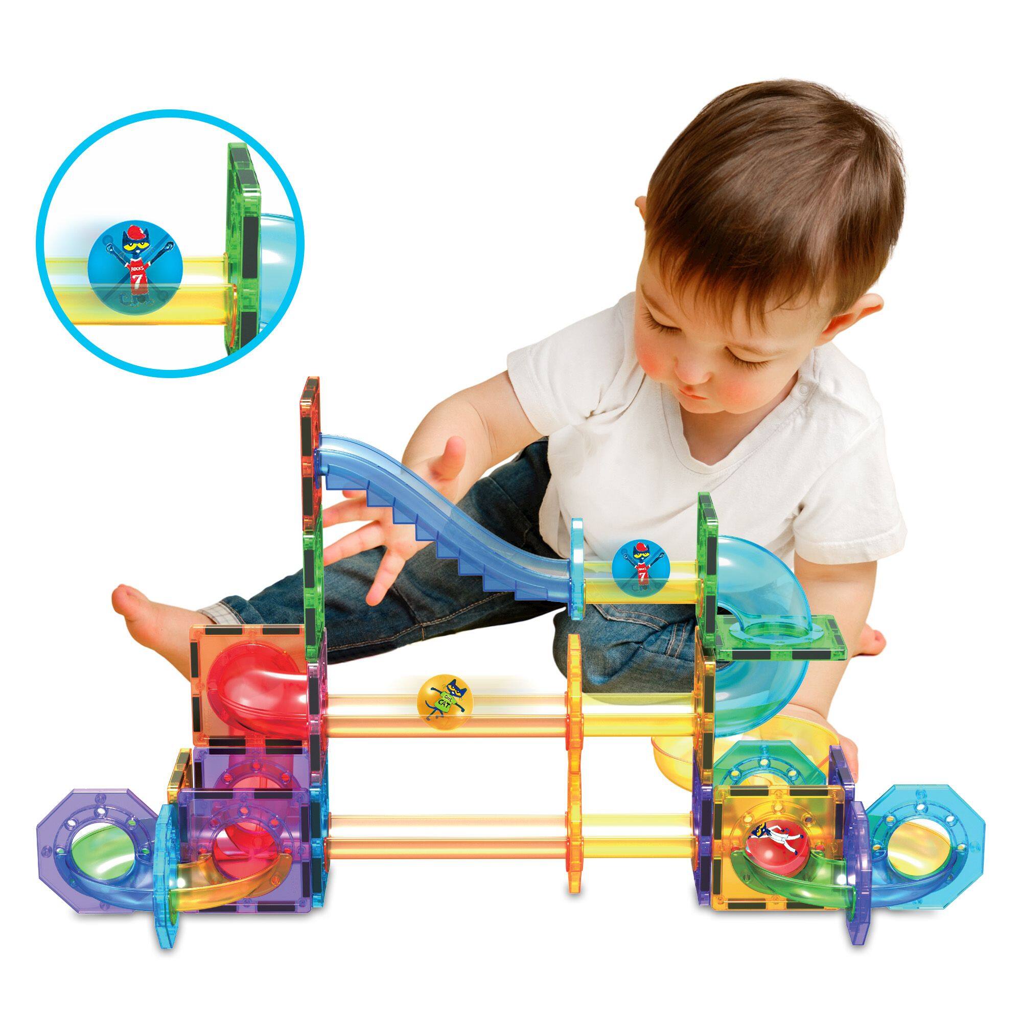 Alt View 1. PicassoTiles - PicassoTiles 4 PC Pete the Cat Themed Character Marbles for Marble Run Race Track Building Block.