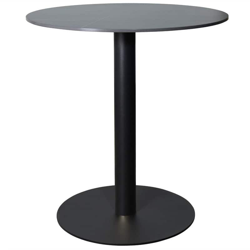 LeisureMod - Vail 27 Inch Round Dining Table with Stone Top and Metal Base, Modern Small Kitchen Bistro Accent Table - Black