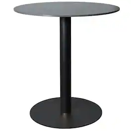LeisureMod - Vail 27 Inch Round Dining Table with Stone Top and Metal Base, Modern Small Kitchen Bistro Accent Table - Black