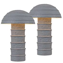Jonathan Y - Cremini 17.5 in. Modern Minimalist Plaster-Look Ribbed Mushroom Resin Cylinder LED Table Lamp, (Set of 2) - Gray