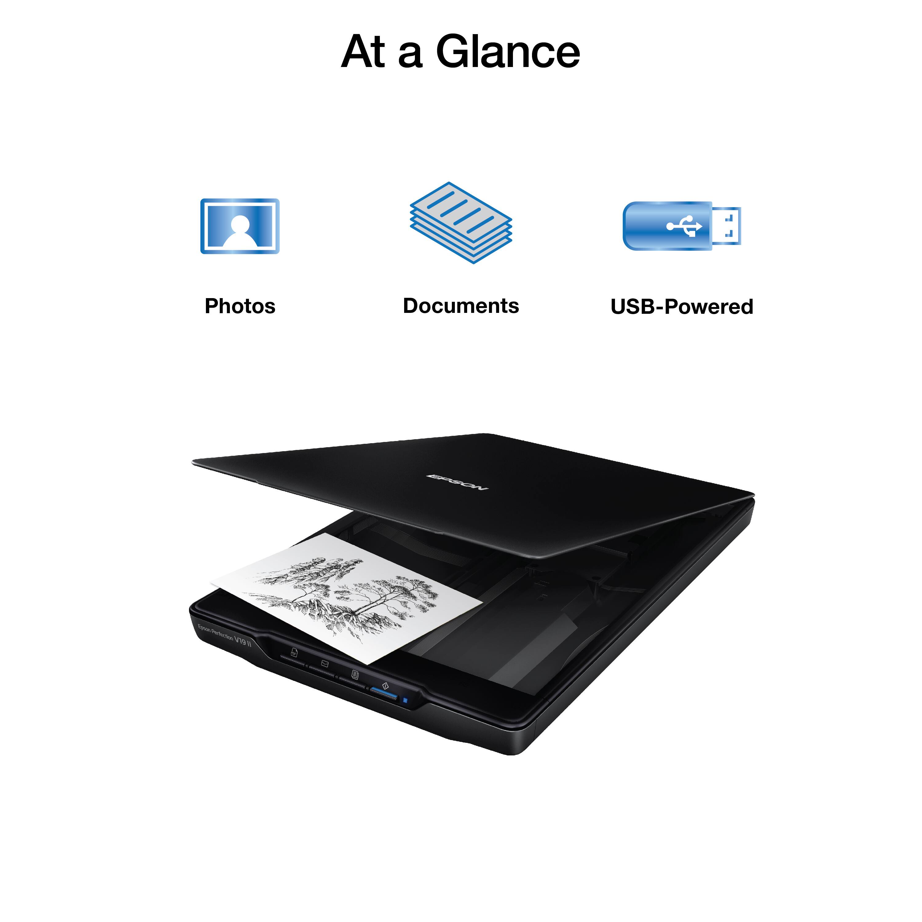 At a Glance: Photos, Documents, USB-Powered.