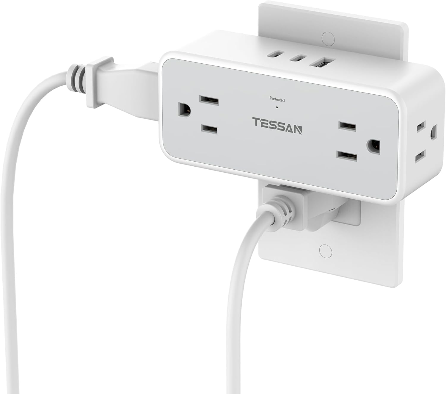 TESSAN - 900 Joule Surge Protector Outlet Extender with USB-C, Grey - Gray