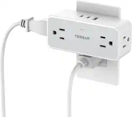 Wikistore - Multi Plug Outlet Splitter with 4 Outlets 3 USB Ports 900J Surge Protector 3 Sided Design - White