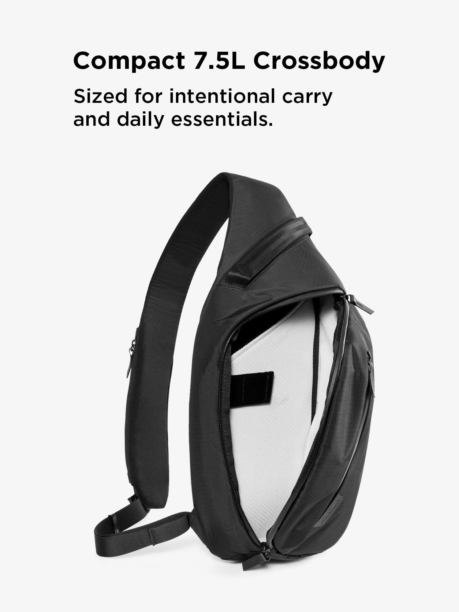 Compact 7.5L Crossbody  
Sized for intentional carry and daily essentials.