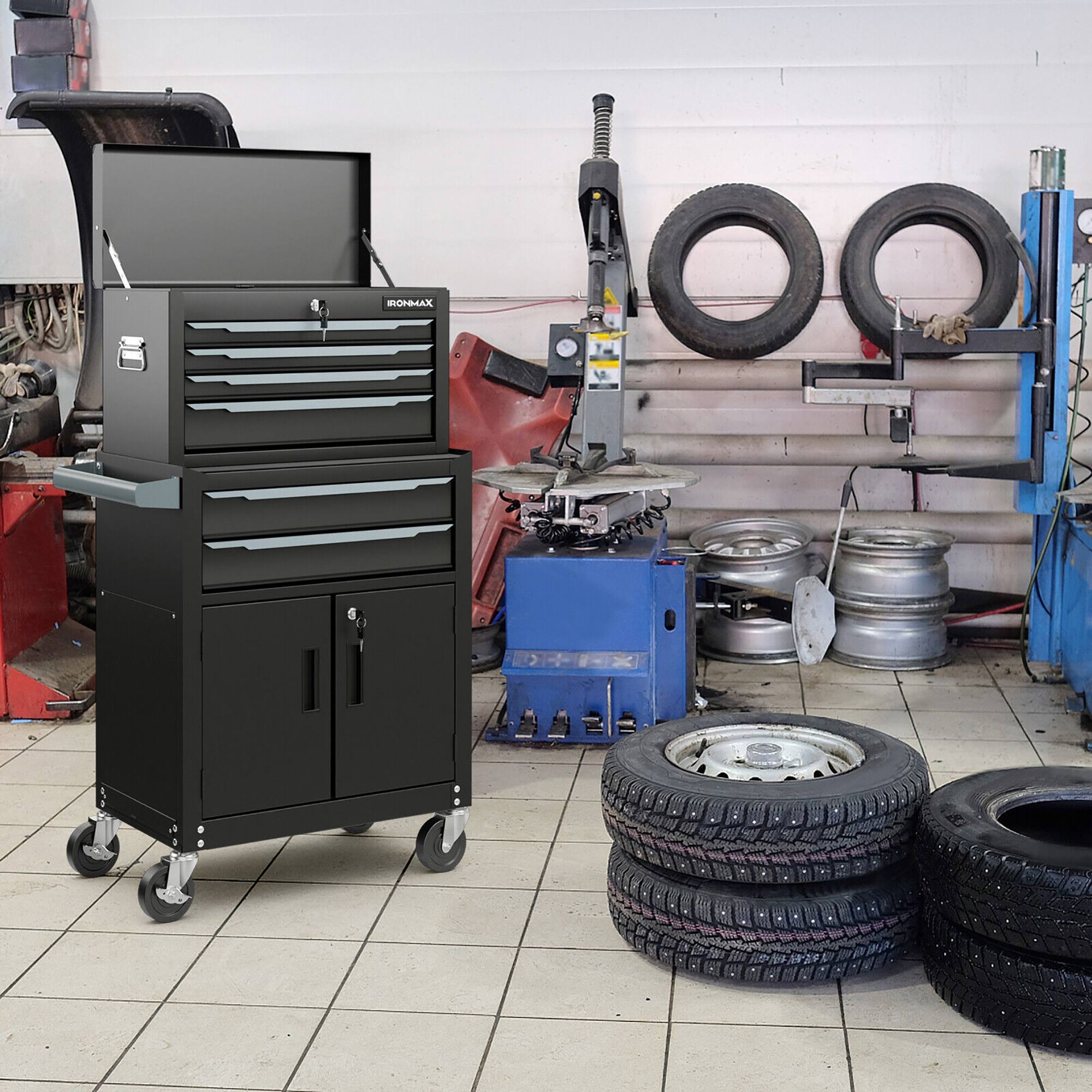 Alt View 1. Gymax - Gymax 2 in 1 Rolling Cabinet Storage Organizer Chest Box Garage 6 Drawer Toolbox Black - Black.