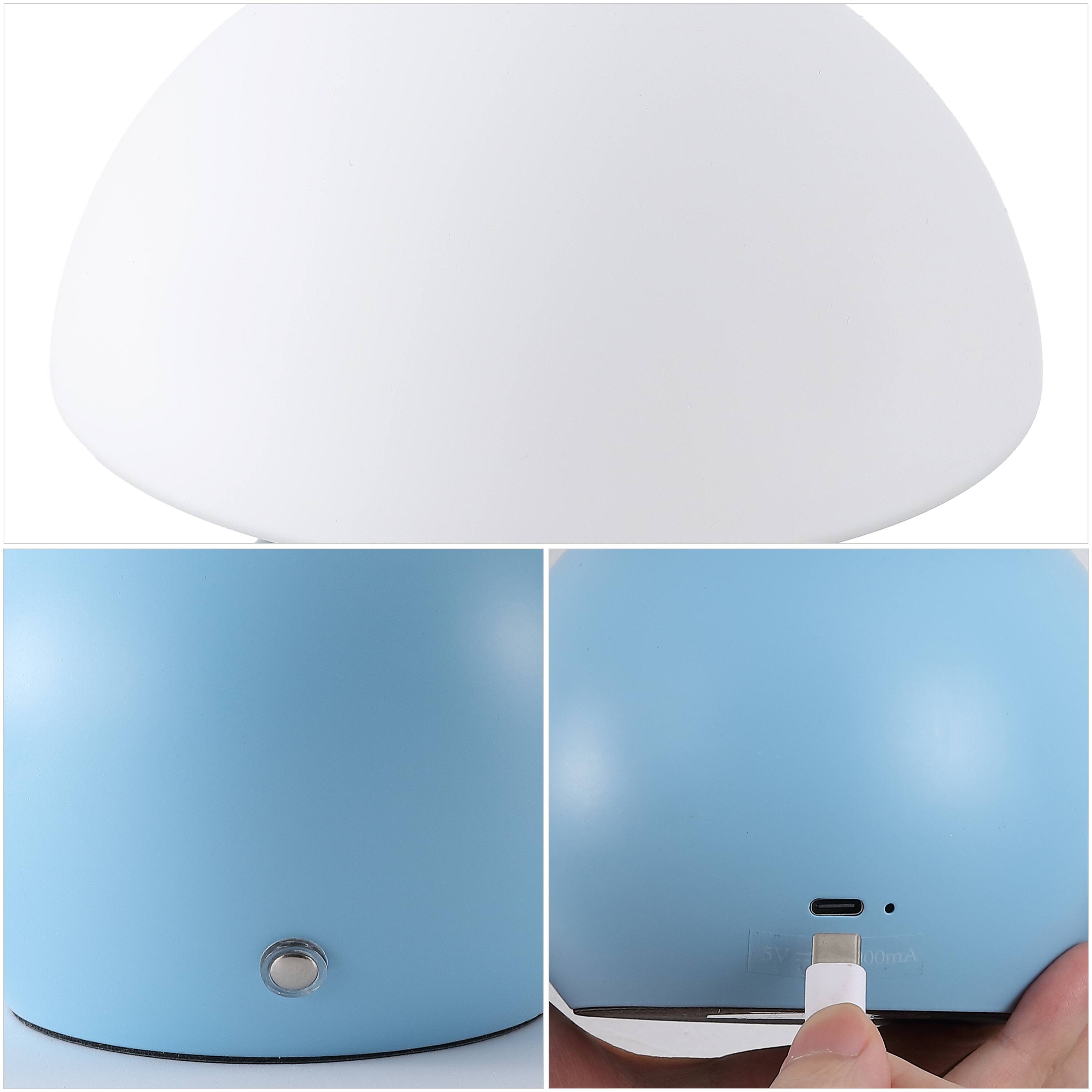Alt View 4. Jonathan Y - Kanya 7.25" USB-C Rechargeable Table Lamp Set of 2, Tide Pool Blue Metal Base, White Glass Dome Shade and Touch Dimmer - Tide Pool Blue.