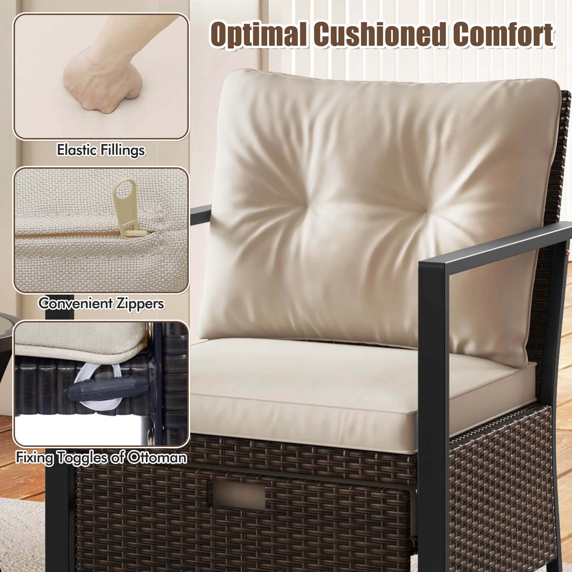 Optimal Cushioned Comfort Elastic Fillings Convenient Zippers Fixing Toggles of Ottoman