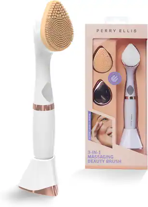 PERRY ELLIS
EXTRA SOFT SILICONE BRISTLES
FRESH EFFORTLESSLY
3-IN-1 MASSAGING BEAUTY BRUSH