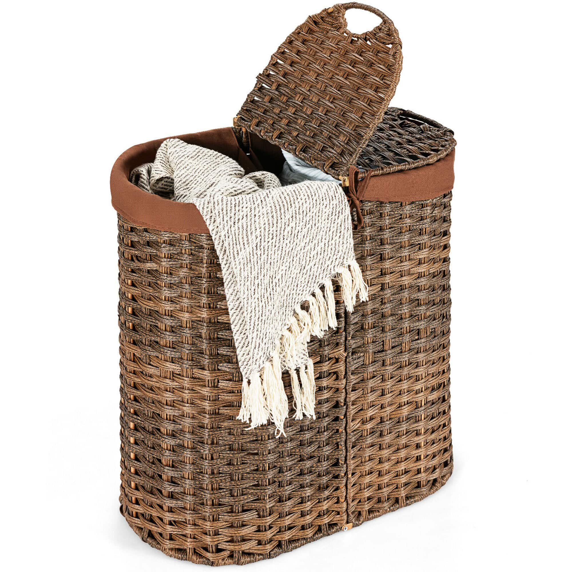 Costway - Handwoven Laundry Hamper Laundry Basket w/2 Removable Liner Bags - Brown