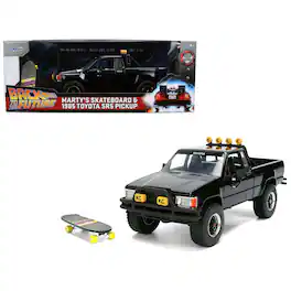 1985 Toyota SR5 Pickup Truck Black with Marty's Skateboard "Back to the Future" (1985) Movie 1/24 Model Car by Jada