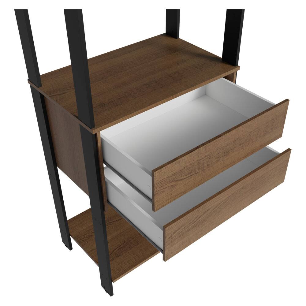 Alt View 5. Madesa - Madesa Wardrobe Clothes Storage Rack with 2 Drawers and Hanging Space 27"L - Black/Brown - Rustic/Black.