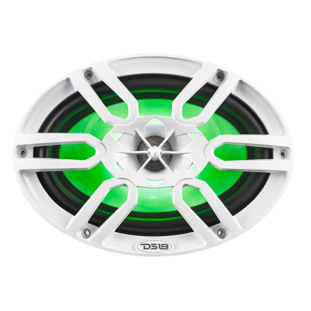 Alt View 1. DS18 Audio - NXL 6x9" 2-way Coaxial Speaker with RGB LED Lights and Built-in Driver (Pair), 125W RMS 4-Ohm - White.