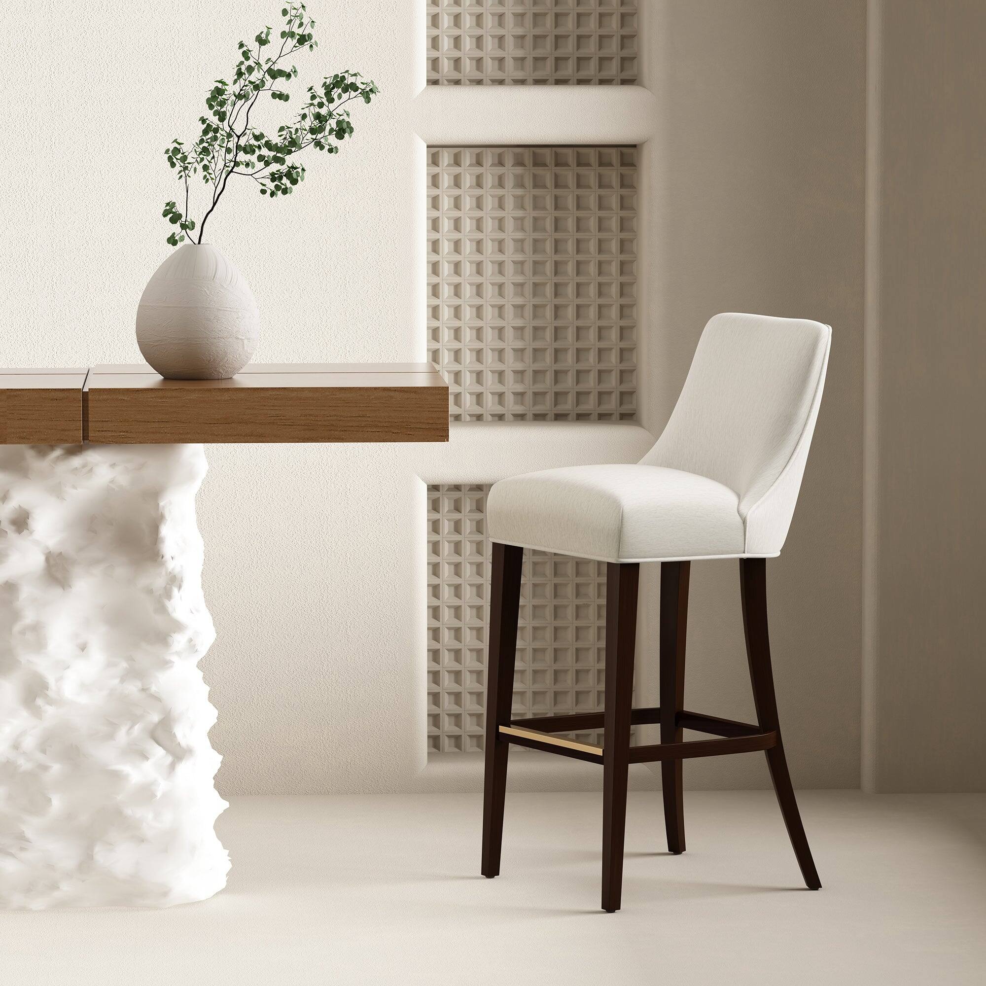 Angle. Manhattan Comfort - Beever Modern Wood Upholstered Chenille Barstool - Cream.
