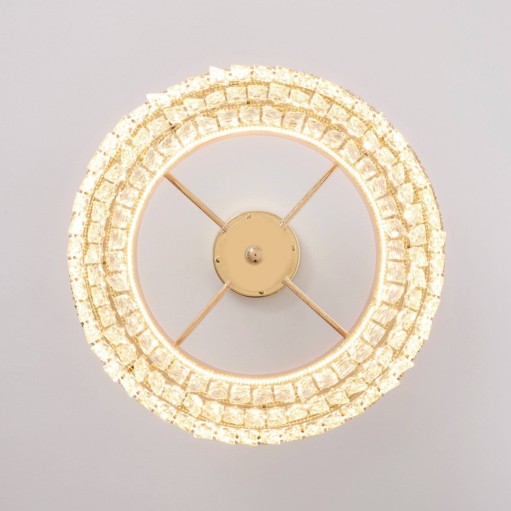 Alt View 9. Siljoy - 24 Inch Round Luxury Champagne Gold Multi-Layer Crystal Chandelier, Ceiling Pendant Light for Living Room and Foyer - Champagne Gold.