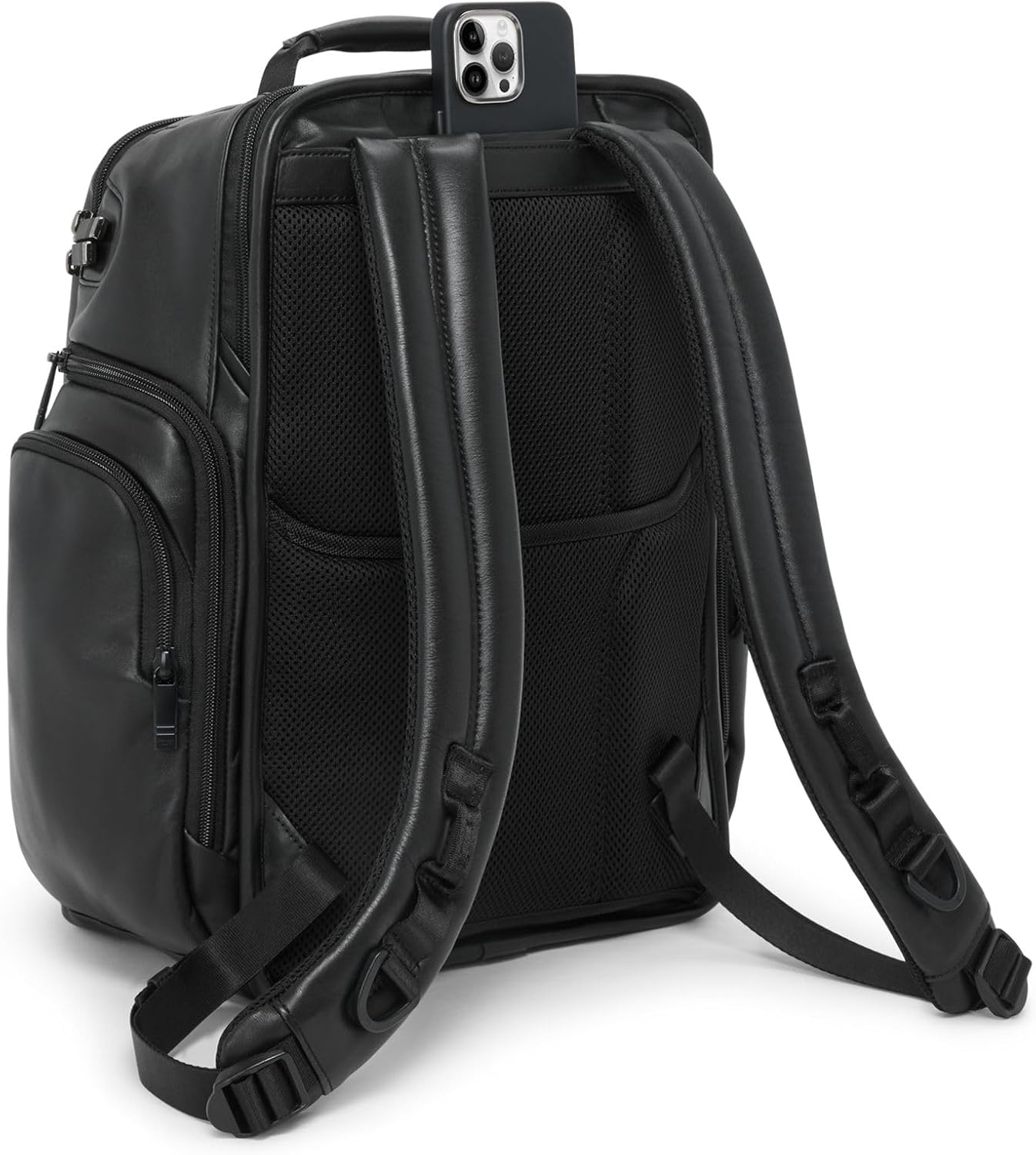 Angle. TUMI - Alpha Brief Pack Leather Backpack - Black.