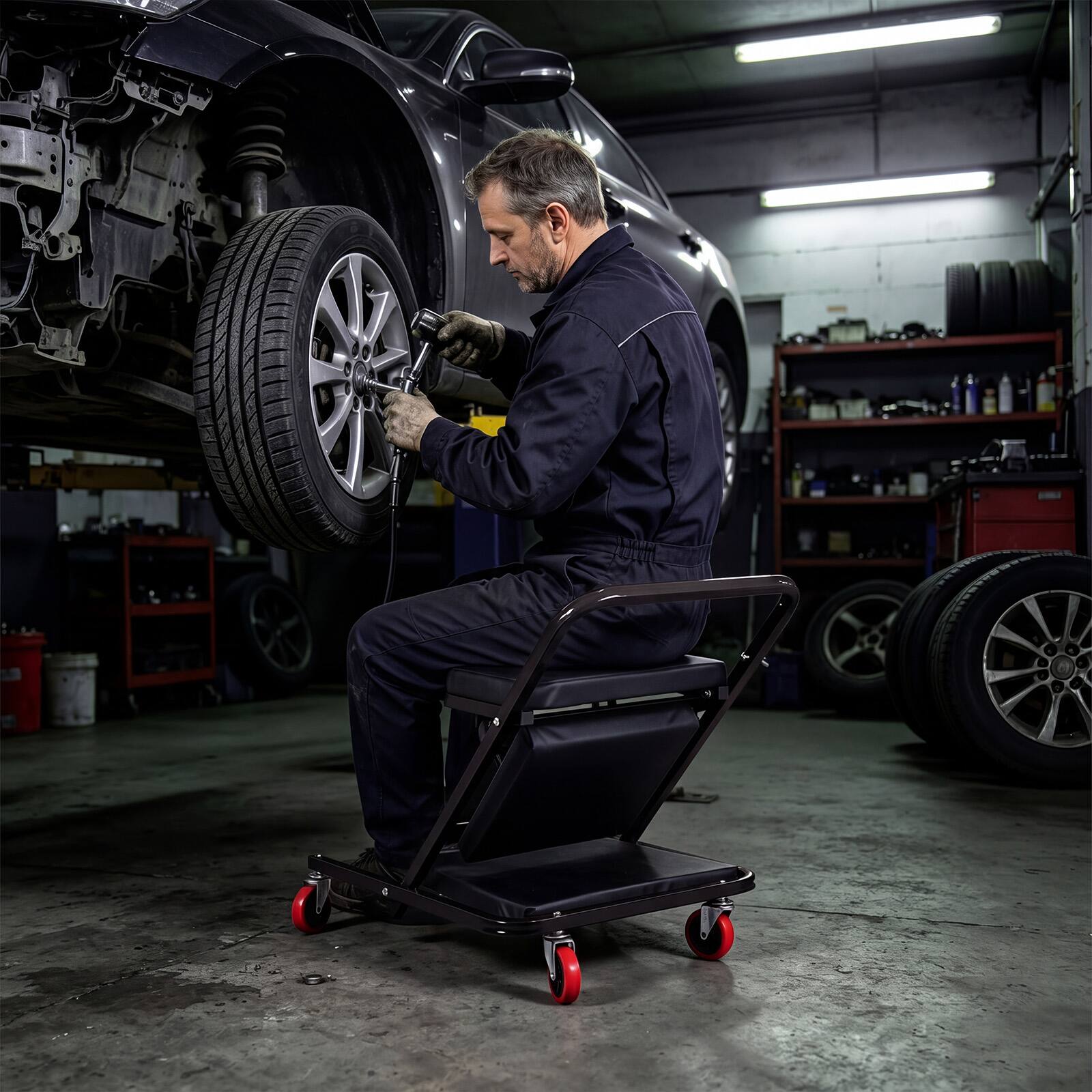 Alt View 4. Costway - Costway 41" Foldable Mechanic Creeper with 6 Wheels, Adjustable Low Profile Creeper - Black.