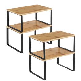 Songmics Home - Cabinet Organizer Shelf, Set of 4 Kitchen Counter Shelves, Kitchen Storage, Spice Rack, Stackable, Expandable - Ink Black and Natural Beige