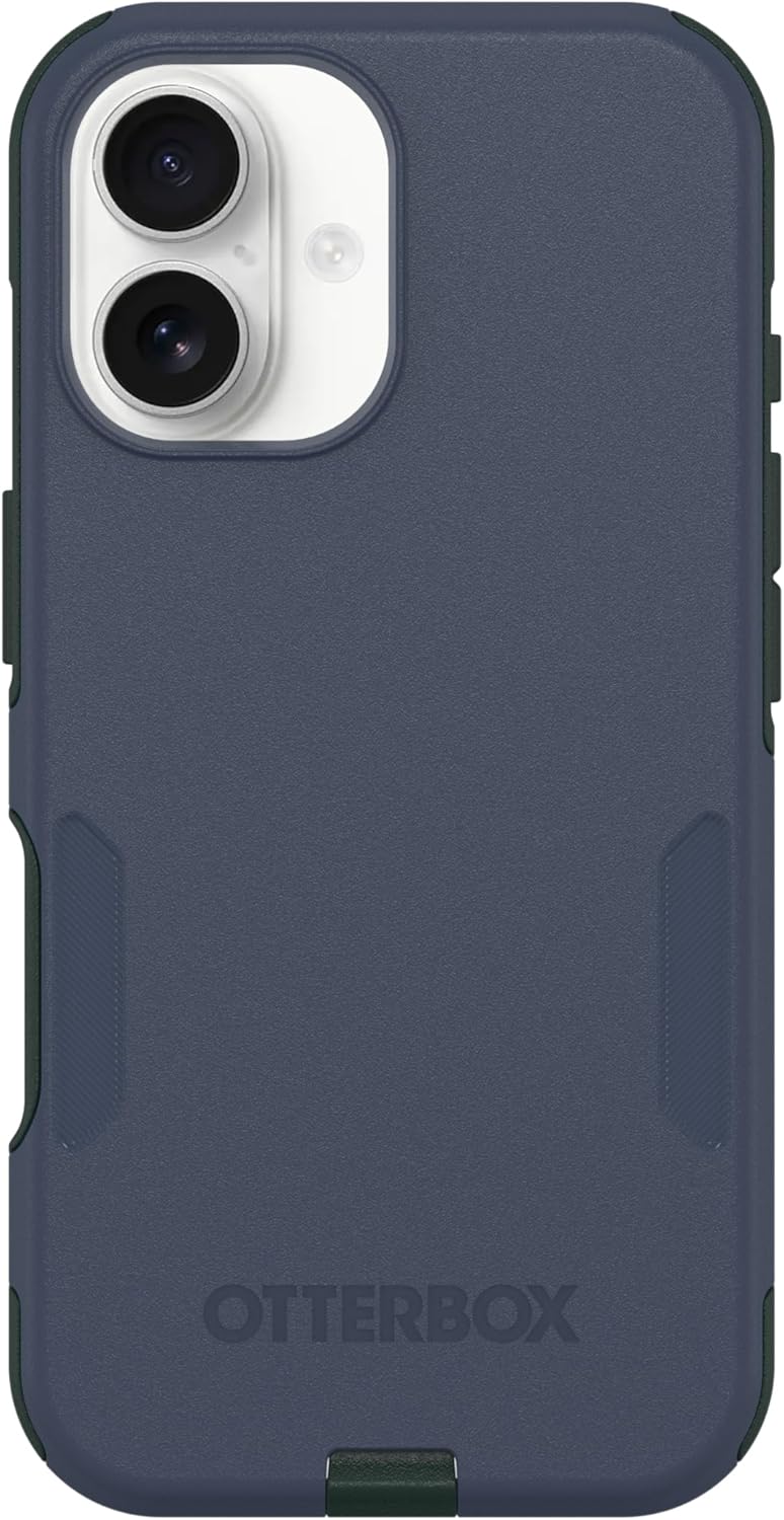 Left. OtterBox - OtterBox - Commuter Series Hard Shell for MagSafe for Apple iPhone 16 - Indigo Marsh (Blue & Green).