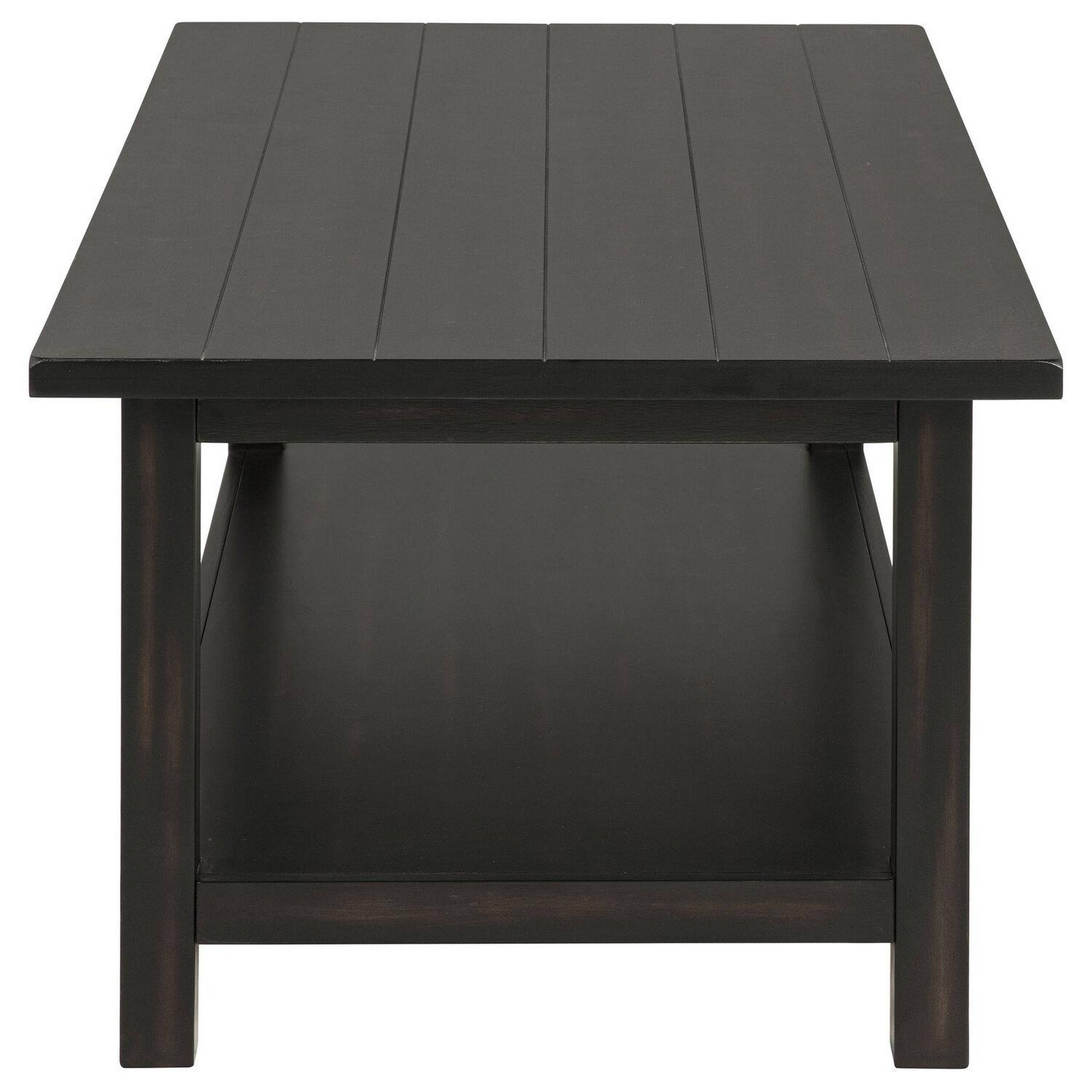 Left. Manhattan Lane - Novo Coffee Table, 36 Inch, Rustic Three Panel Legs,  Mango Wood - Java Gray.