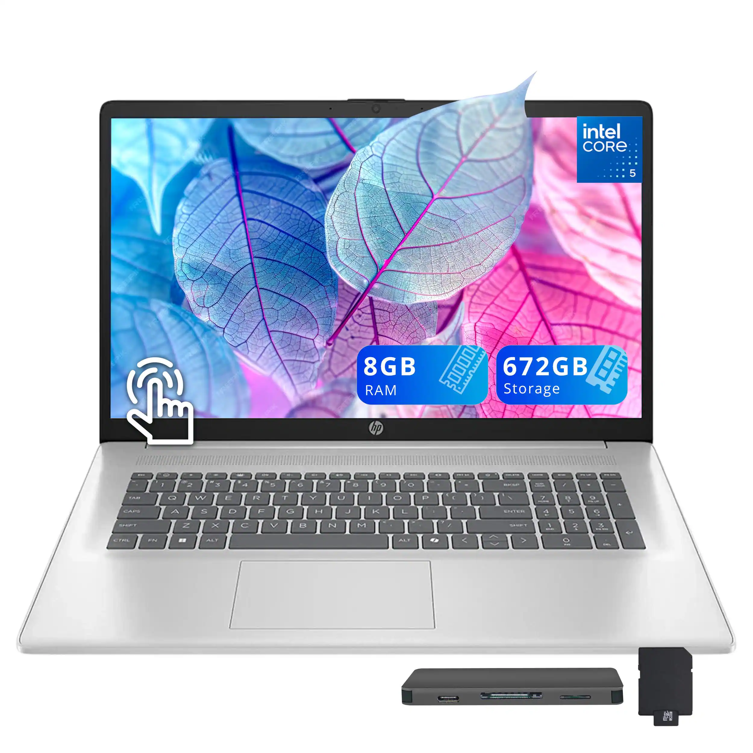 HP - 17.3" HD+ Touchscreen Laptop,Intel Core 5 120U,8GB RAM,512GB SSD+160GB Dock Set,Backlit Keyboard,Win 11 - Silver