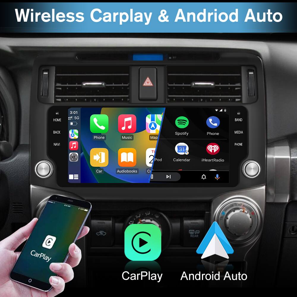 Wireless Carplay & Android Auto

IN HOME BACK NAVI 3:01 5G

Phone Music A Map TI 2 Pod G Spotify Phone 31 C Calendar iHeartRadio BAND MEDIA PHONE Car Audiobooks 1 DI REAR CarPlay CarPlay Android Auto