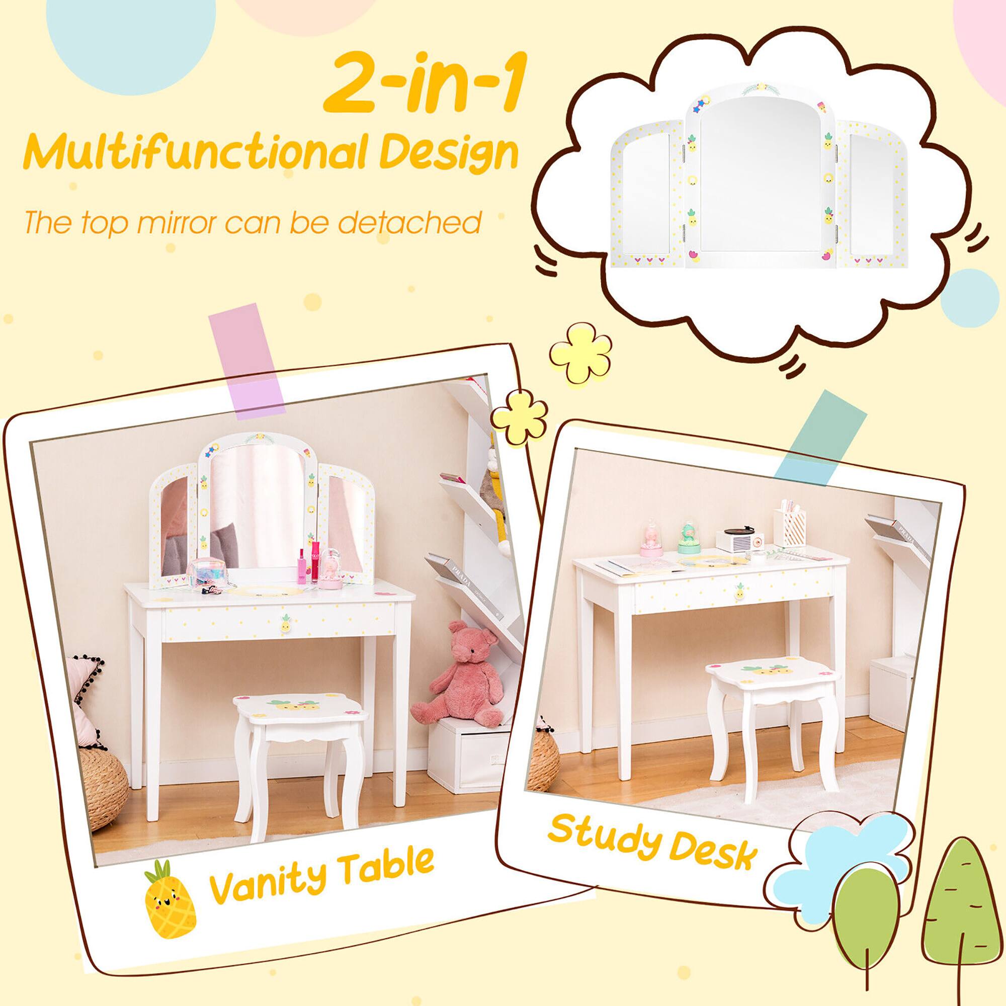 2-in-1 Multifunctional Design  
The top mirror can be detached  

Vanity Table  
Study Desk
