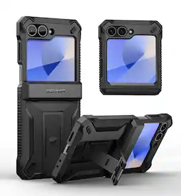 dexnor - for Samsung Galaxy Z Flip 6 Full-Body Case with Stand & Hinge Protection & Front Screen Protector - Black