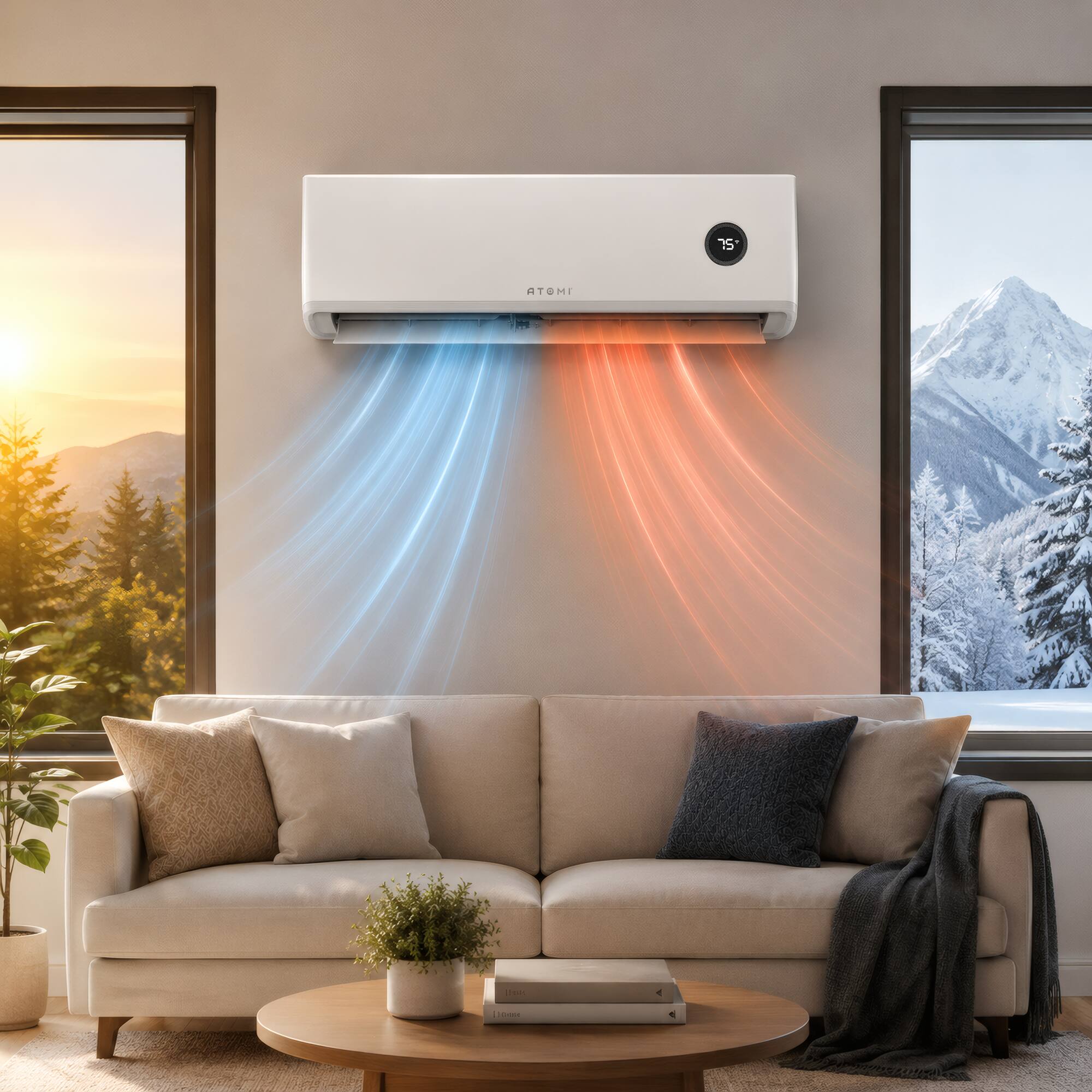 Alt View 5. Atomi Smart - Tempestas 12,000 BTU Smart Ductless Mini Split AC & Heat Pump – R32 Refrigerant, Inverter, WiFi/App/Voice Control - White.