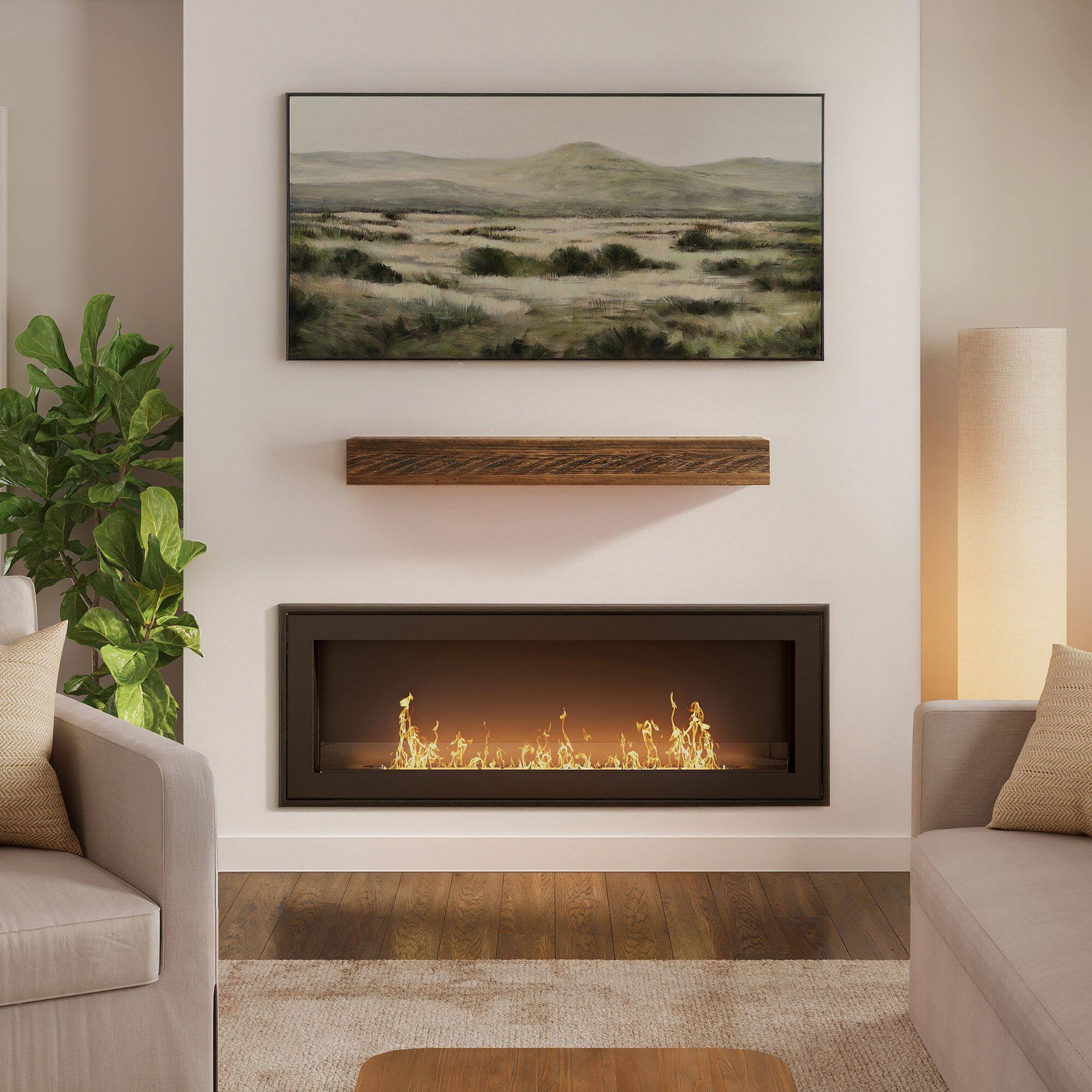 Alt View 1. Plank+Beam - Rustic Floating Shelf/Fire Beam (48in / 1219mm), Rustic Barnwood - Rustic Barnwood.