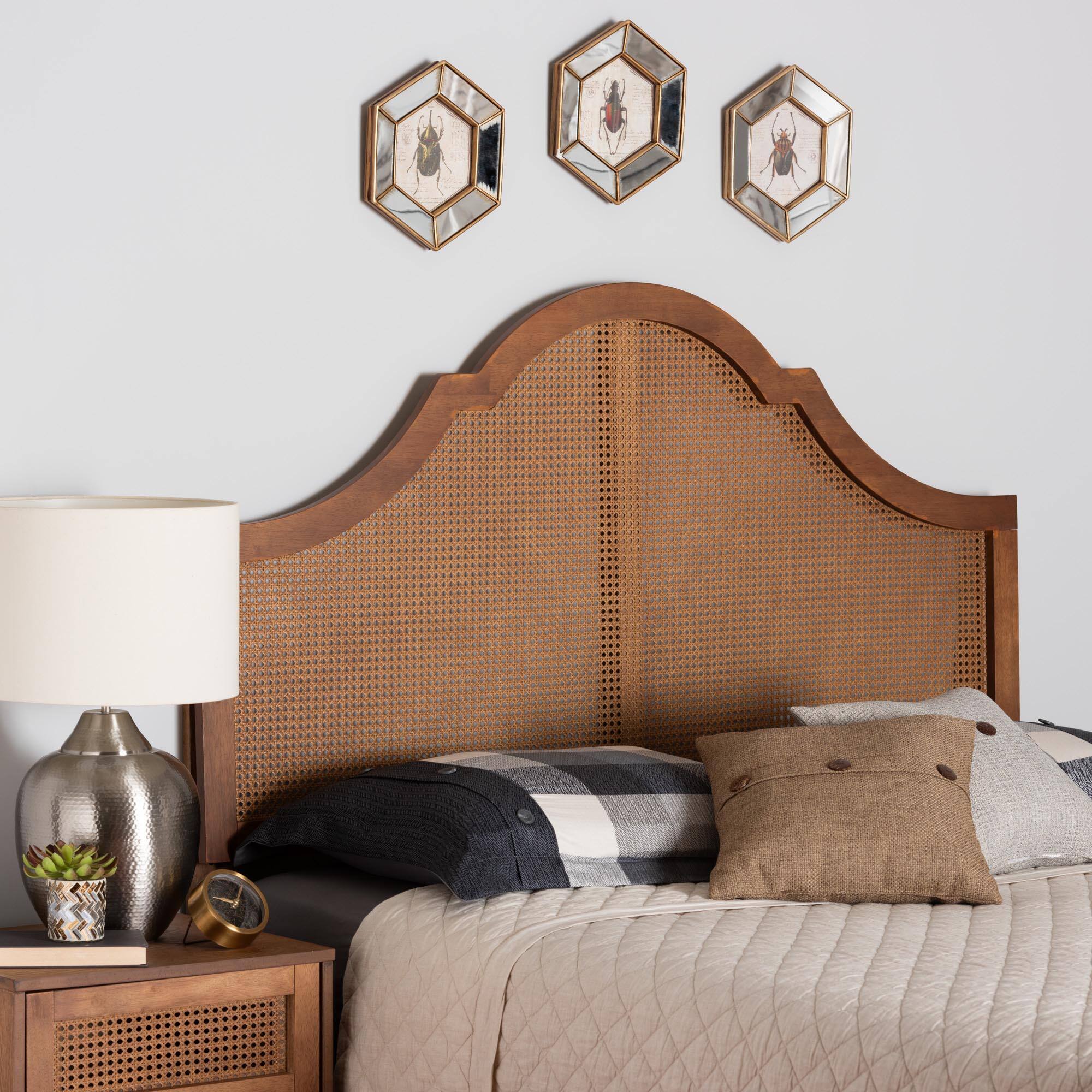 Alt View 1. Baxton Studio - Camila Classic and Traditional Finished Wood Queen Size Headboard with Rattan - Ash Walnut.