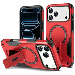 Equipd - Phone Case for iPhone 18 Pro Max / iPhone 17 Pro Max (6.9"), Sturdy Magnetic Hybrid Cover with Bracket Kickstand - Red