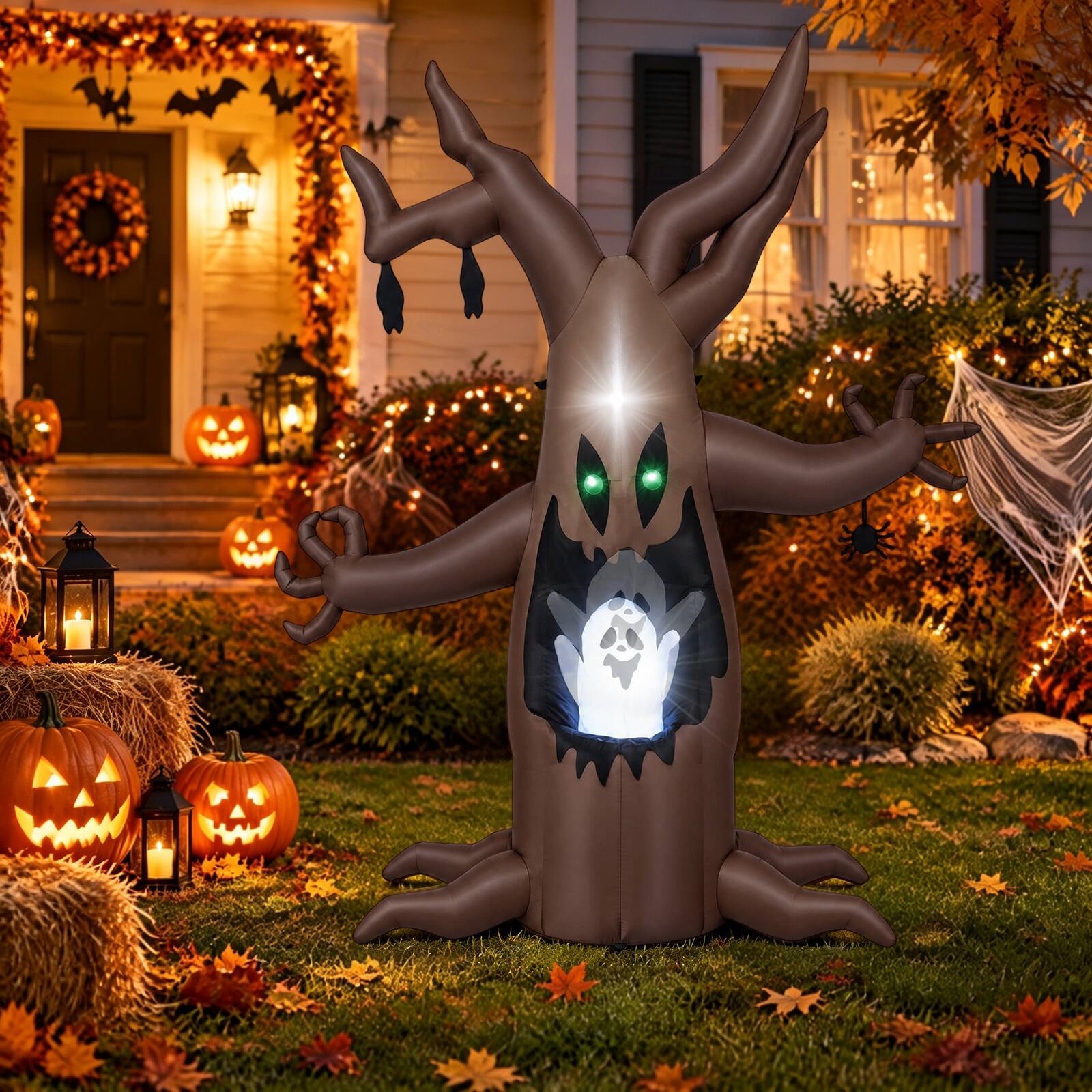 Costway 8 FT Halloween Inflatable Tree with Animated Popping Ghost ...