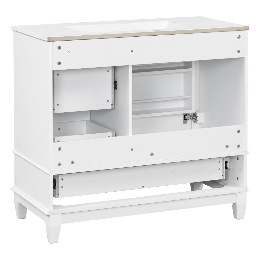 Alt View 3. Loheer - Loheer 36 inch bathroom vanity White Freestanding Cabinet with Ceramic Sink and 3 Drawers - White.