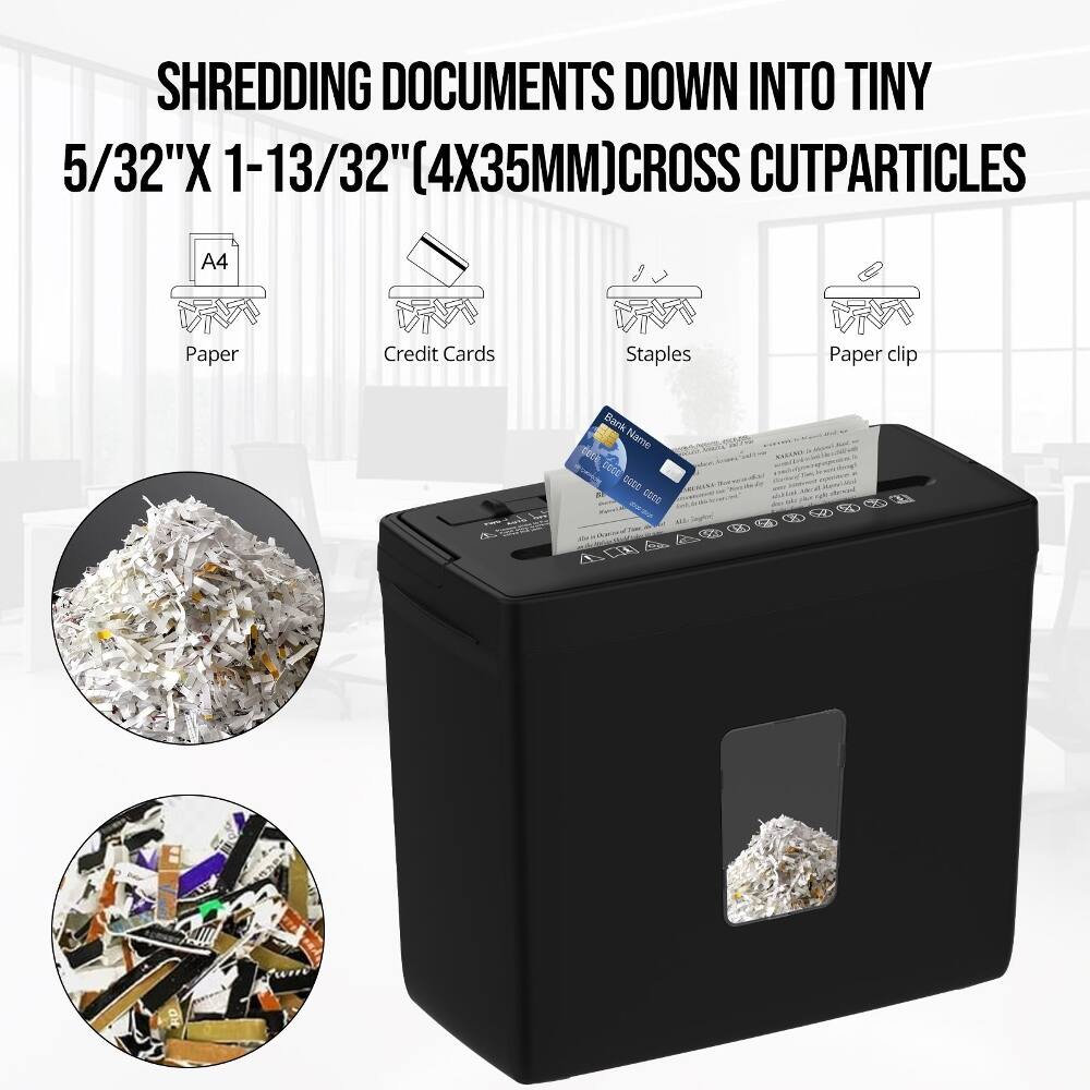 SHREDDING DOCUMENTS DOWN INTO TINY 5/32"X 1-13/32" (4X35MM) CROSS CUT PARTICLES

- A4 Paper
- Credit Cards
- Staples
- Paper clip
- Bank Name

EUSE CEDO DGE