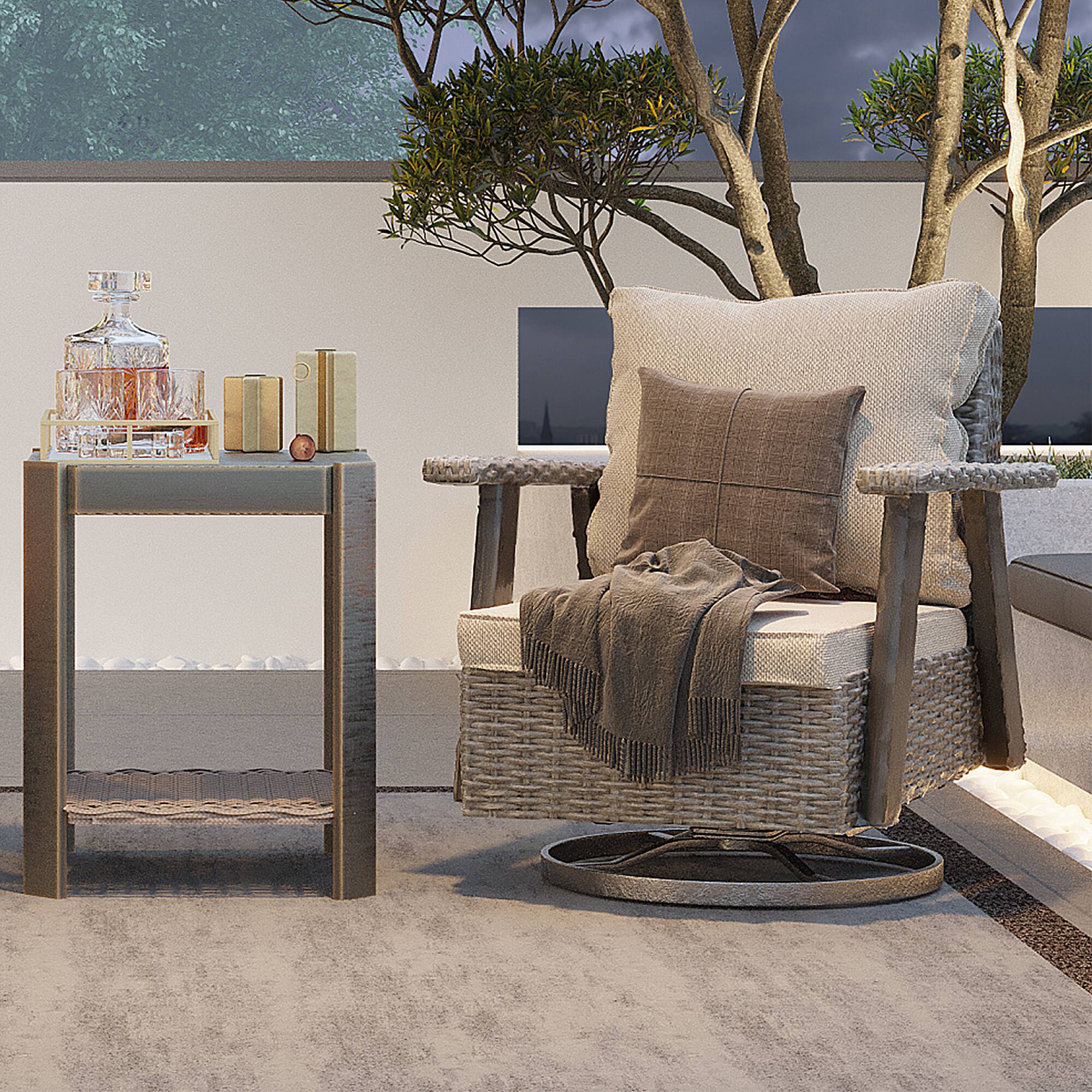 Angle. Bestier - Patio Rocking Chair Set with Side Table, Cushioned Outdoor Rocker Chair for Porch & Backyard - beige.