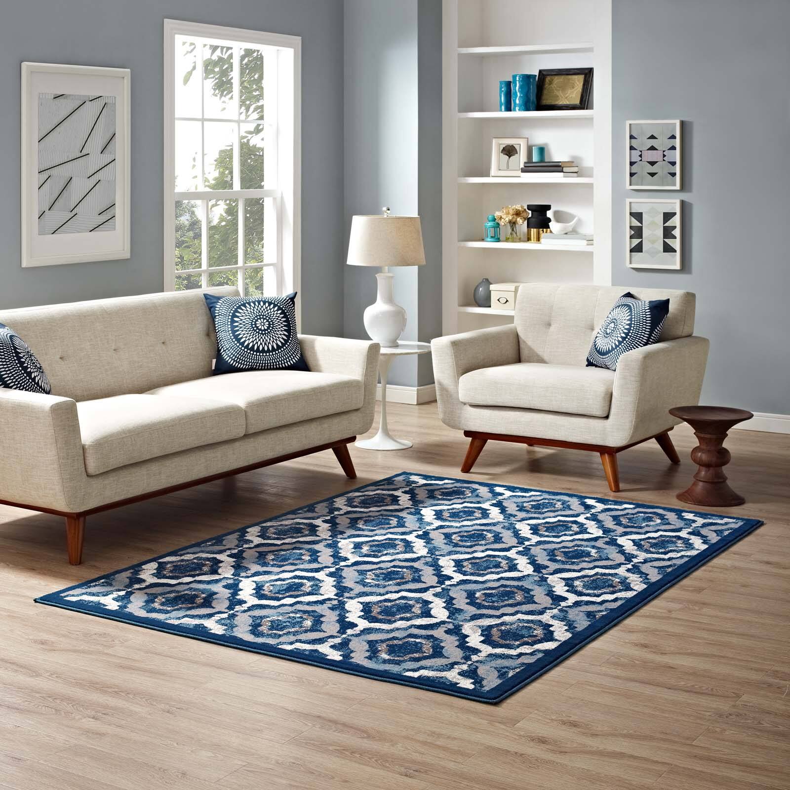 Beige Moroccan Blue and Ivory