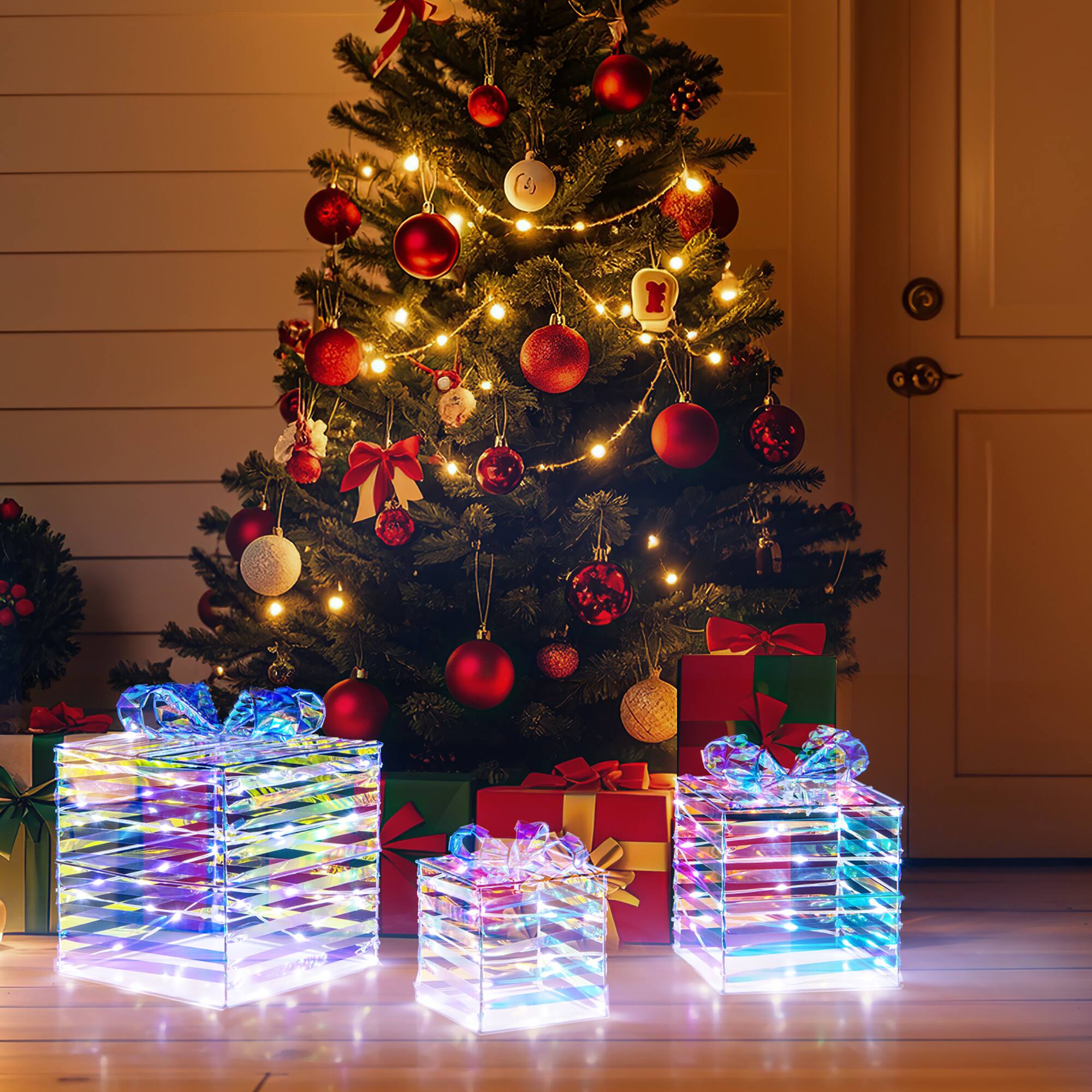 Alt View 8. Gymax - Gymax 3 Pieces Christmas Lighted Gift Boxes 90 LED Light up Present Boxes w/ Bows - White.