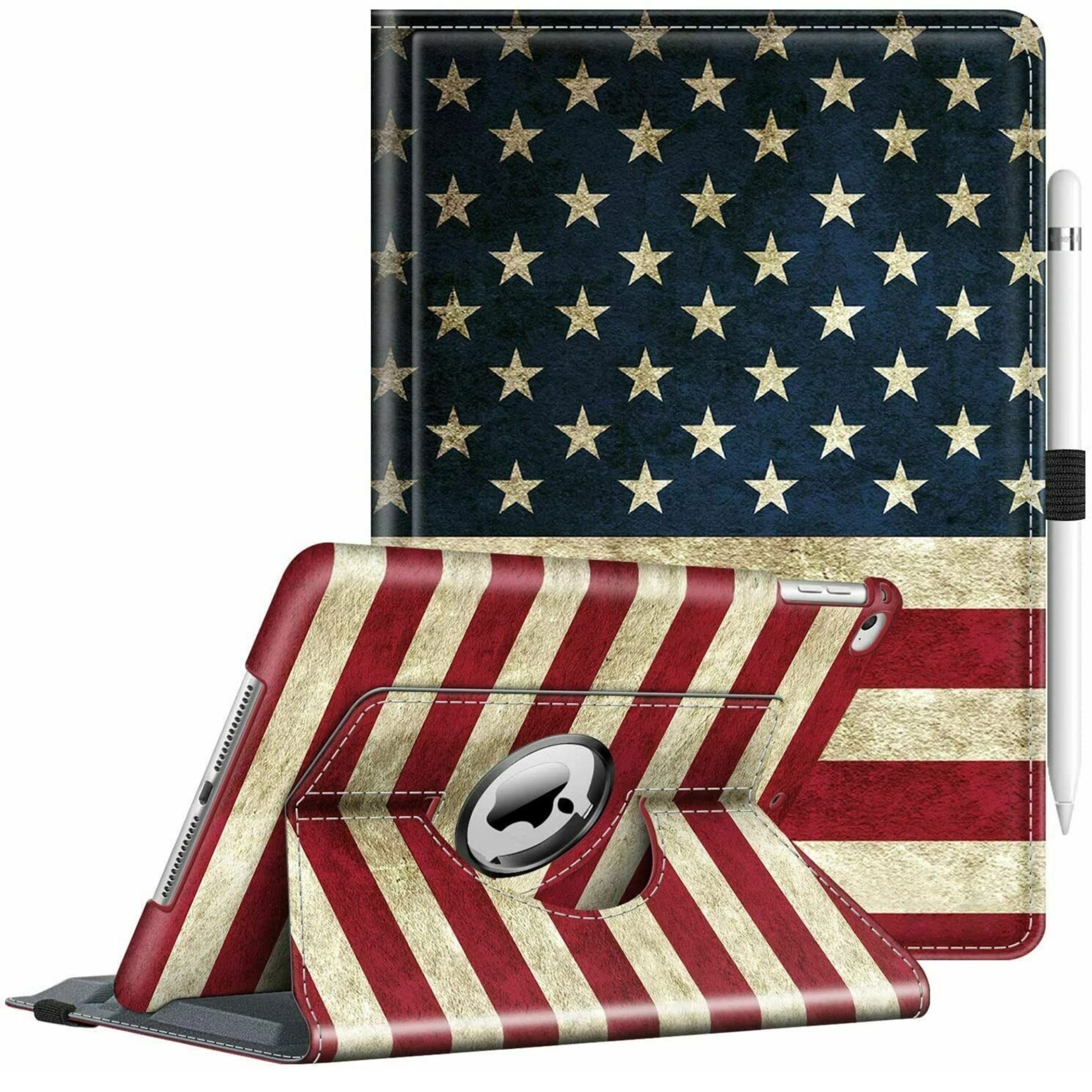 Kitcheniva - Full Rotation Folio Case For iPad 9.7 Inch 6th And 5th Gen With Multi Angle Stand Black Blue - US Flag
