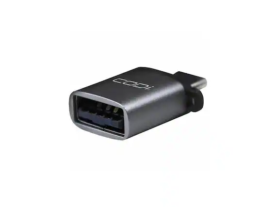 Front. CODi - CODi USB-C to USB-A Adapter, 10Gbps, Space Gray - Gray Aluminum.