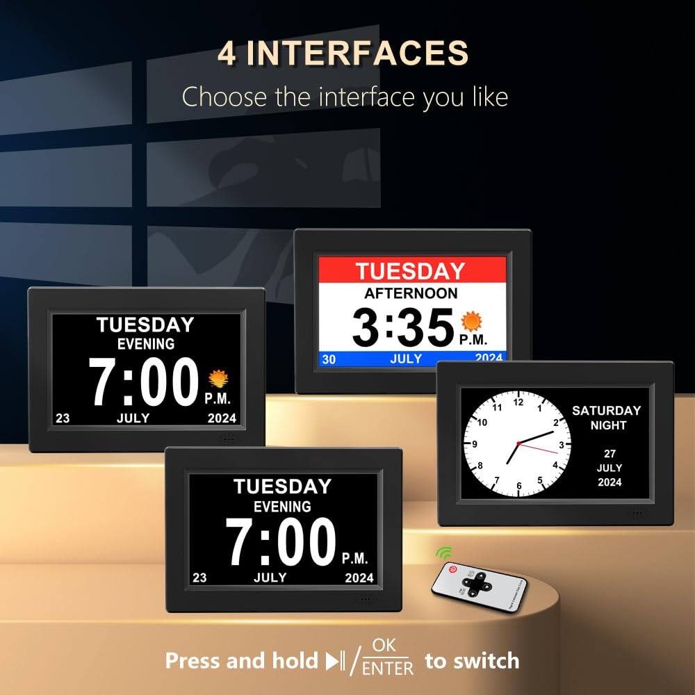 4 INTERFACES  
Choose the interface you like  

TUESDAY EVENING 7:00 P.M.  
23 JULY 2024  

TUESDAY AFTERNOON 3:35 P.M.  
30 JULY 2024  

SATURDAY NIGHT  
27 JULY 2024  

Press and hold OK / ENTER to switch