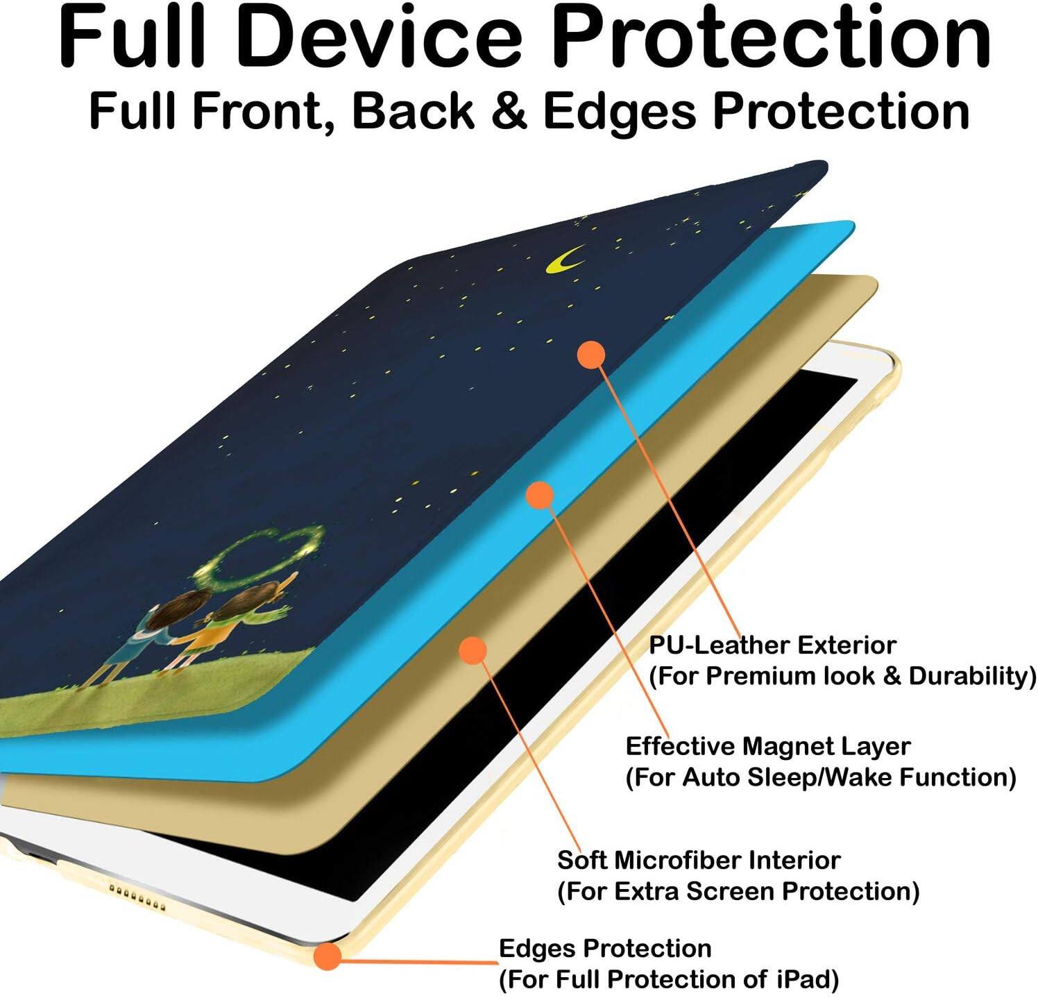 Full Device Protection  
Full Front, Back & Edges Protection

PU-Leather Exterior (For Premium look & Durability)

Effective Magnet Layer (For Auto Sleep/Wake Function)

Soft Microfiber Interior (For Extra Screen Protection)

Edges Protection (For Full Protection of iPad)