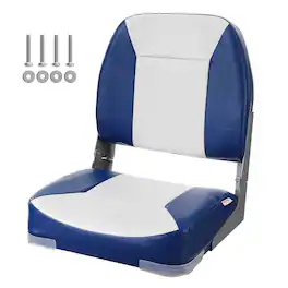 VEVOR - Boat Seat, 18.9" Low Back Boat Seat, Folding Boat Chair with Thickened Sponge Padding and Hinge, Fold-Down Boat Chair - Blue, White